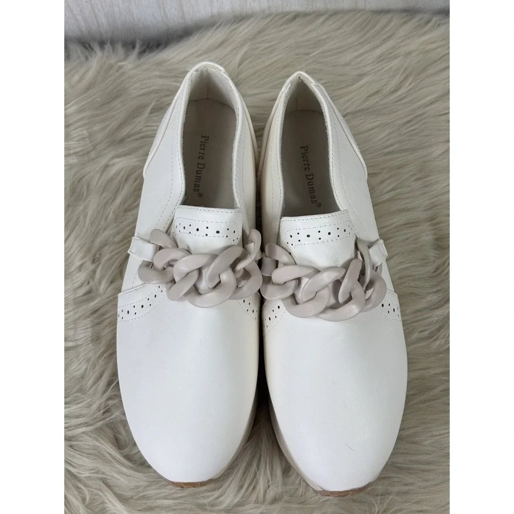 Pierre Dumas Paloma-1 Platform Sneakers Womens 8.5 Ivory Chain Comfort Loafers